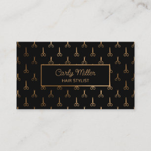 Carte De Visite Black & Rose Gold Ciseau Motif Liste de cheveux