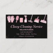 Carte De Visite Black & Rose pink Glitter Classy Cleaning Services (Devant)