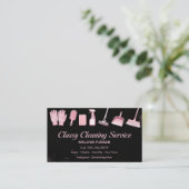 Carte De Visite Black & Rose pink Glitter Classy Cleaning Services (Debout devant)