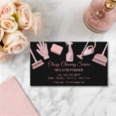 Carte De Visite Black & Rose pink Glitter Classy Cleaning Services