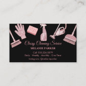 Carte De Visite Black & Rose pink Glitter Classy Cleaning Services (Devant)