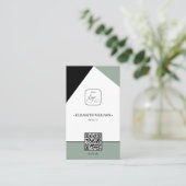 Carte De Visite Black Saga Green Custom Business Logo & QR Code (Debout devant)