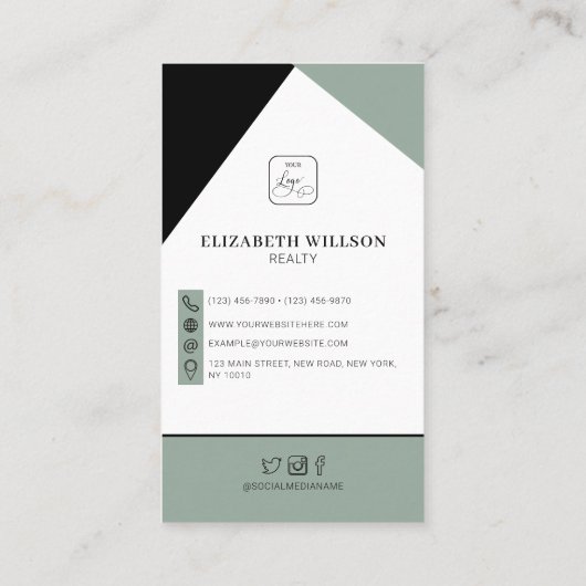 Carte De Visite Black Saga Green Custom Business Logo & QR Code (Dos)