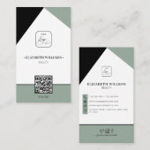 Carte De Visite Black Saga Green Custom Business Logo & QR Code (Devant / Derrière)