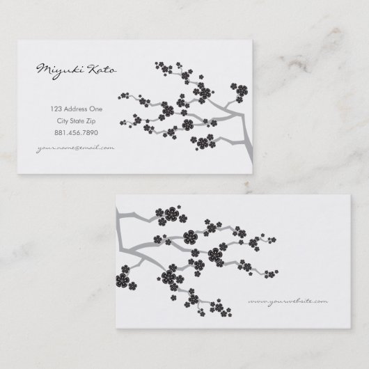 Carte De Visite Black Sakura Cerry Fleurs Fleurs Fleurs Oriental Z (Devant / Derrière)