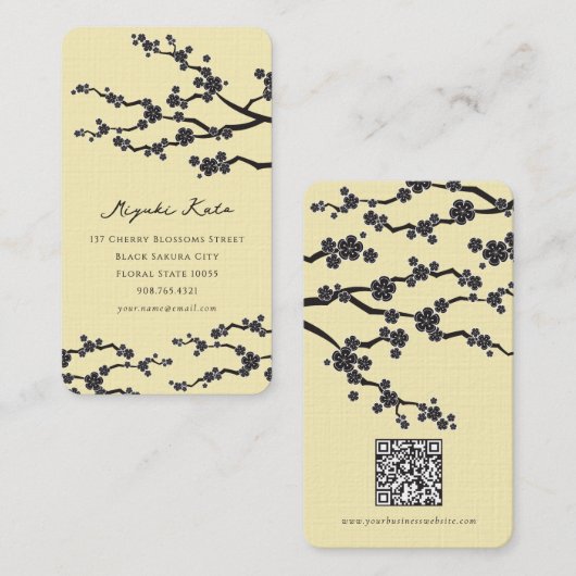 Carte De Visite Black Sakura Cerry Fleurs Fleurs Fleurs Oriental Z (Devant / Derrière)
