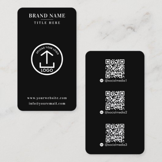 Carte De Visite Black Scannable Digital Contact QR Code Logo (Devant / Derrière)