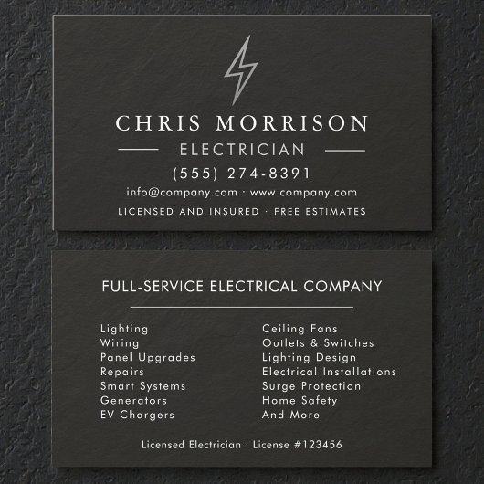 Carte De Visite Black Silver Electrician Stone Slate