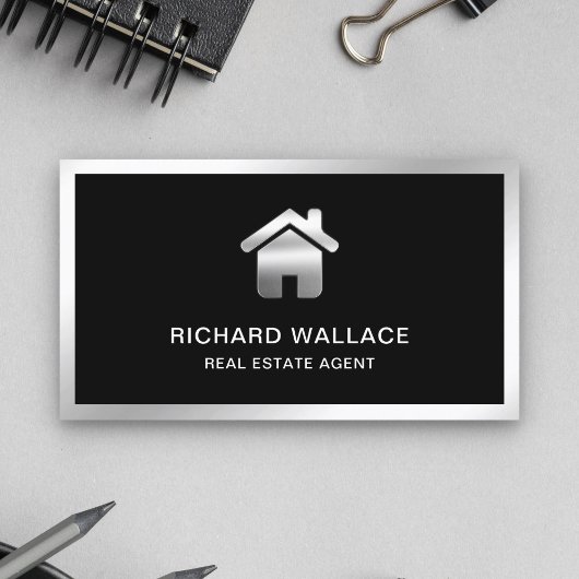 Carte De Visite Black Silver Foil Home Logo Agent immobilier