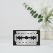 Carte De Visite Black Silver Razor Blade Barber Business Card (Debout devant)