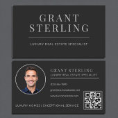 Carte De Visite Black Silver Real Estate Agent QR Code