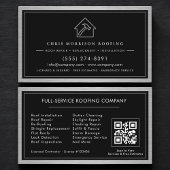 Carte De Visite Black Silver Roofing Construction Services QR Code