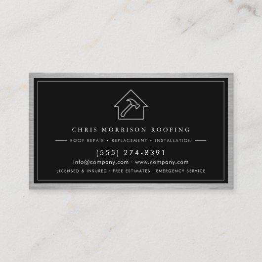 Carte De Visite Black Silver Roofing Construction Services QR Code (Devant)
