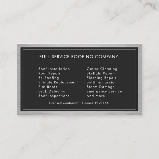 Carte De Visite Black Silver Roofing Roofer Construction Services (Dos)