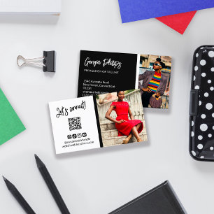 Carte De Visite Black Social Media Icons QR Code Photo