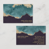 Carte De Visite *~* Black Turquoise Moss Agate Geode Gold Parties (Devant / Derrière)