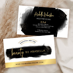 Carte De Visite Black Watercolor & Gold Maquillage Lashes Salon de
