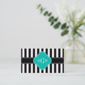 Carte De Visite Black What Stripe Quatrefoil Turquoise 3 Monogramm (Debout devant)