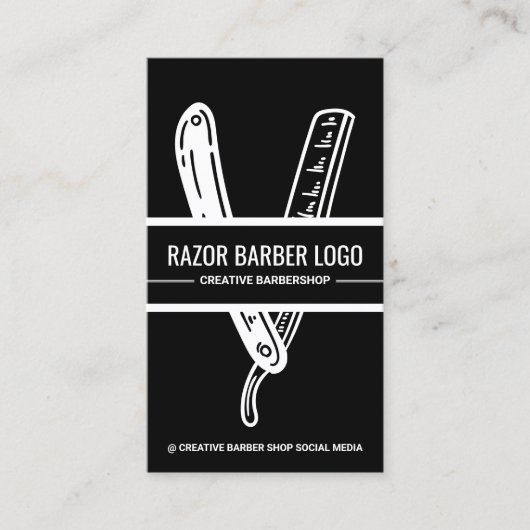 Carte De Visite Black White Barber Shop Razor (Devant)