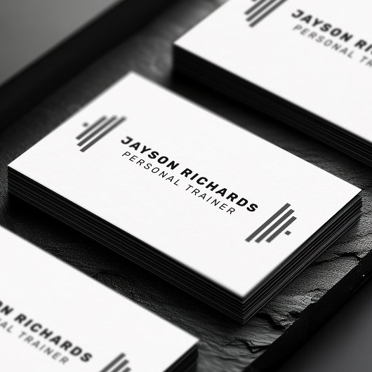 Carte De Visite Black & White Bold Barbell Personal Trainer Simple