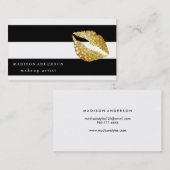 Carte De Visite Black & White Chic Gold Lips - Artiste maquillage (Devant / Derrière)