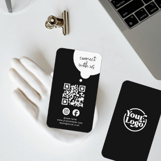Carte De Visite Black White Connect Us QR Code Médias sociaux