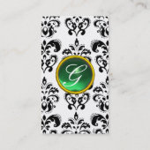 Carte De Visite BLACK WHITE DAMASK GREEN GEMSTONE MONOGRAM perle (Dos)