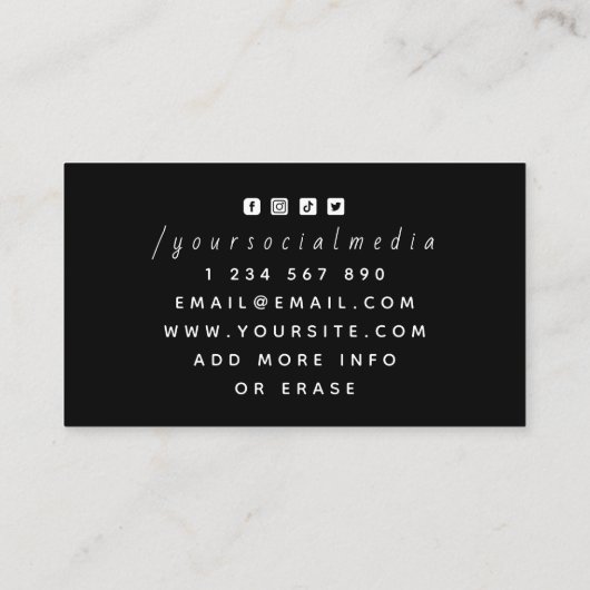 Carte De Visite Black & White Elegant Club Clover Logo Casino Cool (Dos)