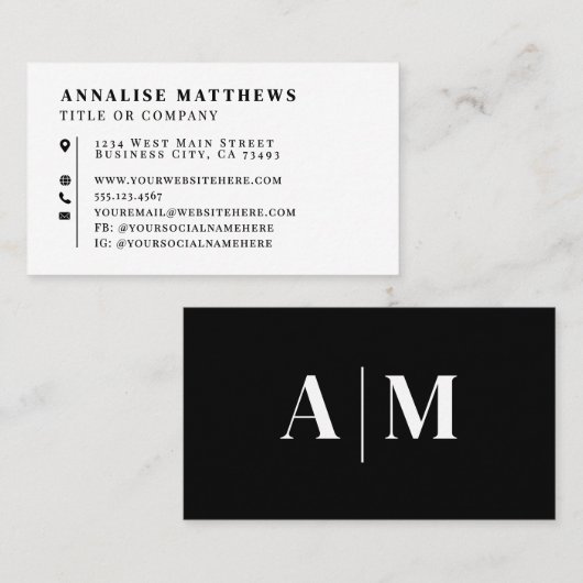 Carte De Visite Black White Elegant Professional (Devant / Derrière)