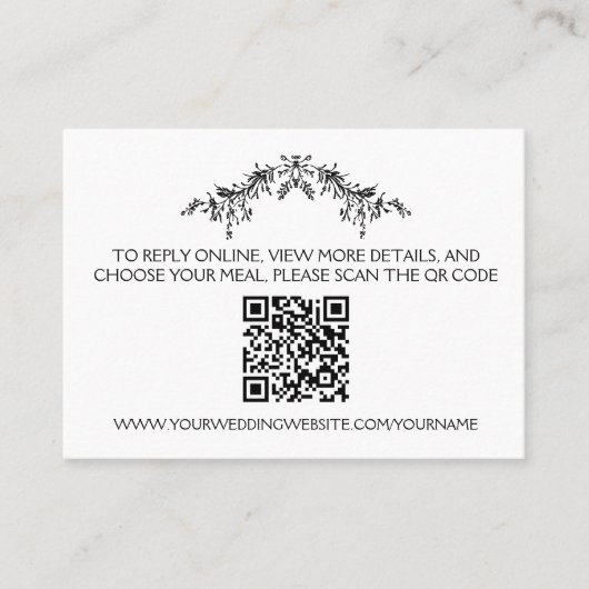 Carte De Visite Black & White Floral Minimalist Wedding Info | (Devant)