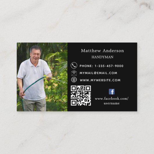 Carte De Visite Black white home réparations photo QR code handyma (Dos)