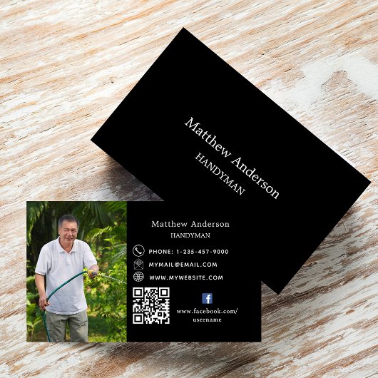 Carte De Visite Black white home réparations photo QR code handyma