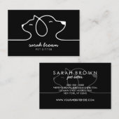 Carte De Visite Black White Line Logo chat chien animal (Devant / Derrière)