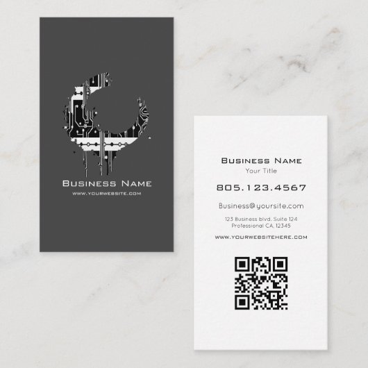 Carte De Visite Black & White Motherboard Swirl • Custom Editable  (Devant / Derrière)