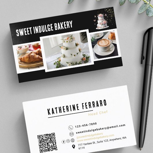 Carte De Visite Black White Photo QR Code Boulangerie