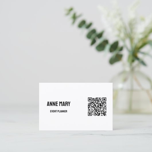 Carte De Visite Black White QR Code Modern Mariage Event Planner (Debout devant)