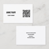 Carte De Visite Black White QR Code Modern Mariage Event Planner (Devant / Derrière)
