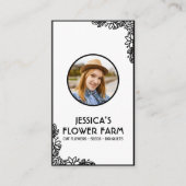 Carte De Visite Black & White QR Code Professional 2 Photo Floral (Devant)