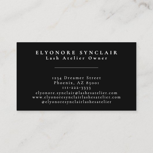 Carte De Visite Black White Script Lashes Studio (Dos)