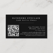 Carte De Visite Black White Script Lashes Studio Logo QR Code (Dos)