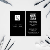Carte De Visite Black White Script Lashes Studio Logo QR Code