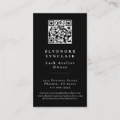 Carte De Visite Black White Script Lashes Studio Logo QR Code (Dos)