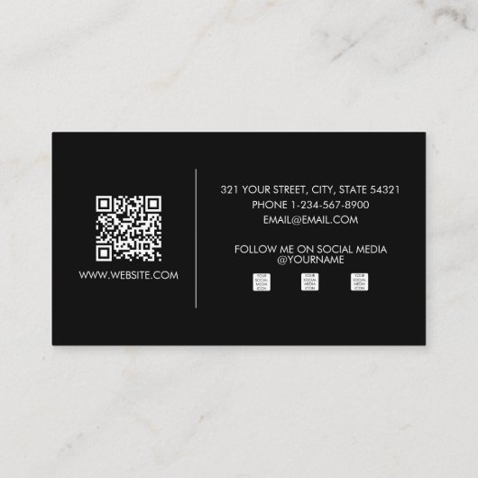 Carte De Visite Black White Signature Script QR Code Médias sociau (Dos)