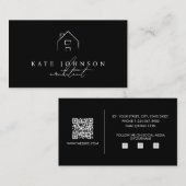 Carte De Visite Black White Signature Script QR Code Médias sociau (Devant / Derrière)