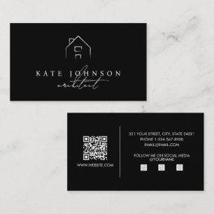 Carte De Visite Black White Signature Script QR Code Médias sociau