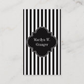 Carte De Visite Black White Stripe Black Quatrefoil 3 Monogramme (Dos)