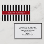 Carte De Visite Black White Stripe Cranberry (Devant / Derrière)