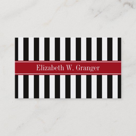 Carte De Visite Black White Stripe Cranberry (Devant)