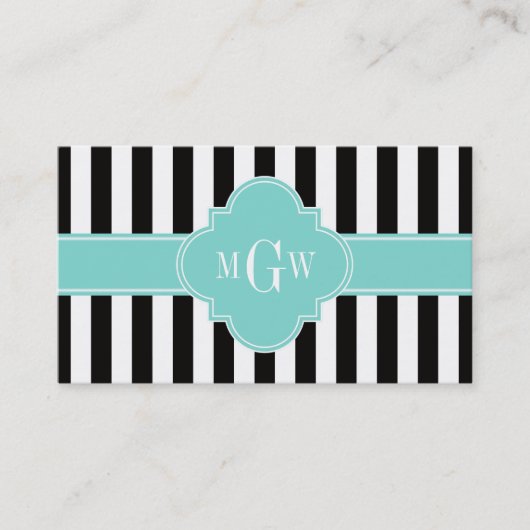 Carte De Visite Black White Stripe Turquoise Quatrefoil (Devant)