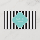 Carte De Visite Black White Stripe Turquoise Quatrefoil (Dos)